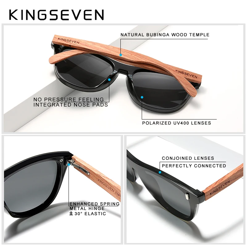 KINGSEVEN, запатентованный дизайн, деревянные солнцезащитные очки Bubinga, Ретро стиль, поляризационные, мужские очки из натурального дерева, аксессуары N5510