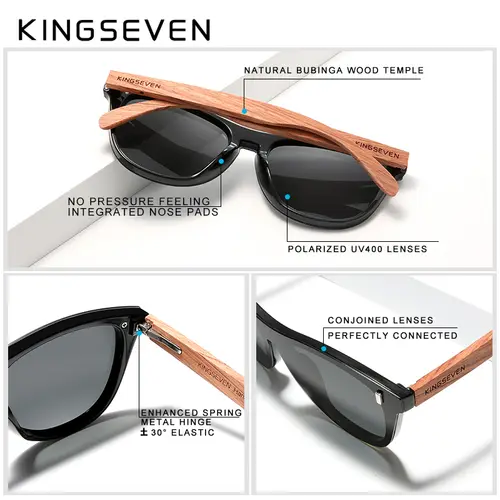 KINGSEVEN Sunglasses for Men Patented Design UV400 Polarization Natural Wood Sun Glasses Women 2023 Luxury Brand Quality - Image 3