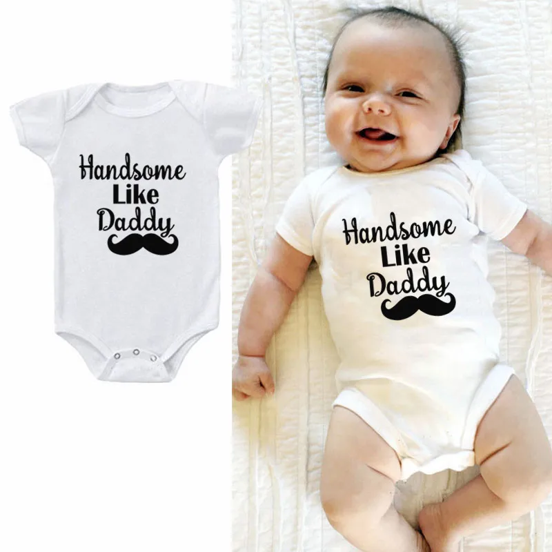 Одежда для маленьких мальчиков с принтом «Handsom Like Daddy» и «усы»; милый боди для новорожденных мальчиков; летняя хлопковая одежда для маленьких мальчиков; одежда для малышей
