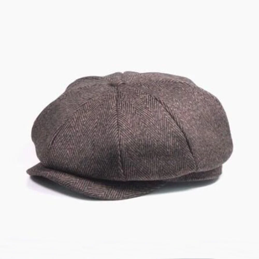 Осенне-зимняя вязаная шапка для женщин и девочек, винтажные шерстяные береты, шерстяные шапки Newsboy для мужчин, плоские Восьмиугольные шапочки, теплая кофейная британская шляпка - Цвет: Coffee