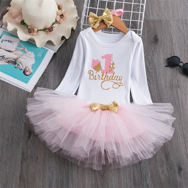 Маленькая принцесса с цветочным рисунком Единорог платье для маленьких девочек; зимнее Платье для первого дня рождения, многоярусная юбка одежда для мальчиков 12 месяцев крестильное платье
