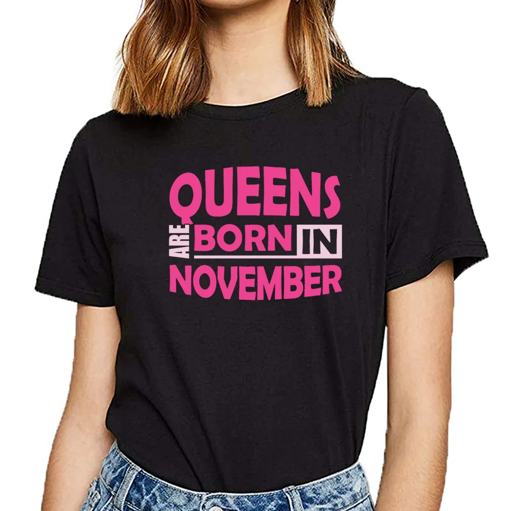 Топы футболка для женщин queens are born in November birthday anniversary дизайнерские черные короткие