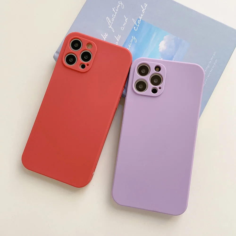 

100Pcs Soft Candy Square Phone Case For iPhone 13 11 12 Pro Max XS Max X XR 7 8 Plus SE 2020 Mini Shockproof Bumper Back Cover