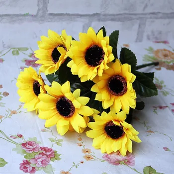 

10pcs Artificial Silk Sunflower 7 Heads Flowers Bouquet Fake Flower Table Decoration Home Garden Balcony Decor Plants