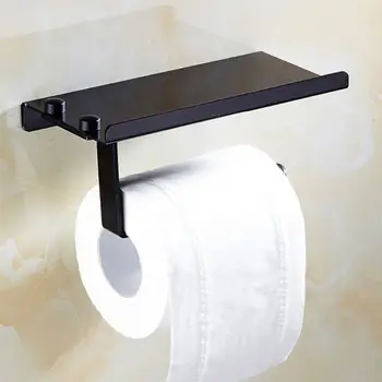 

Bathroom Toilet Roll Paper Holder Wall-mounted Aluminum Tissue Phone Rack Shelf