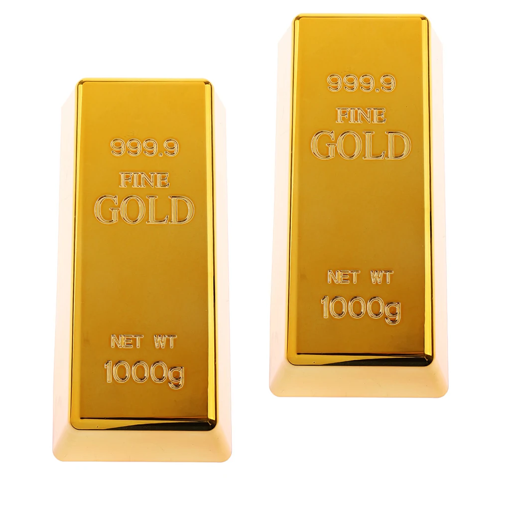 2 Pieces Paperweight Hollow Brick Fake Gold Bar Bullion Gold Doorstop Door