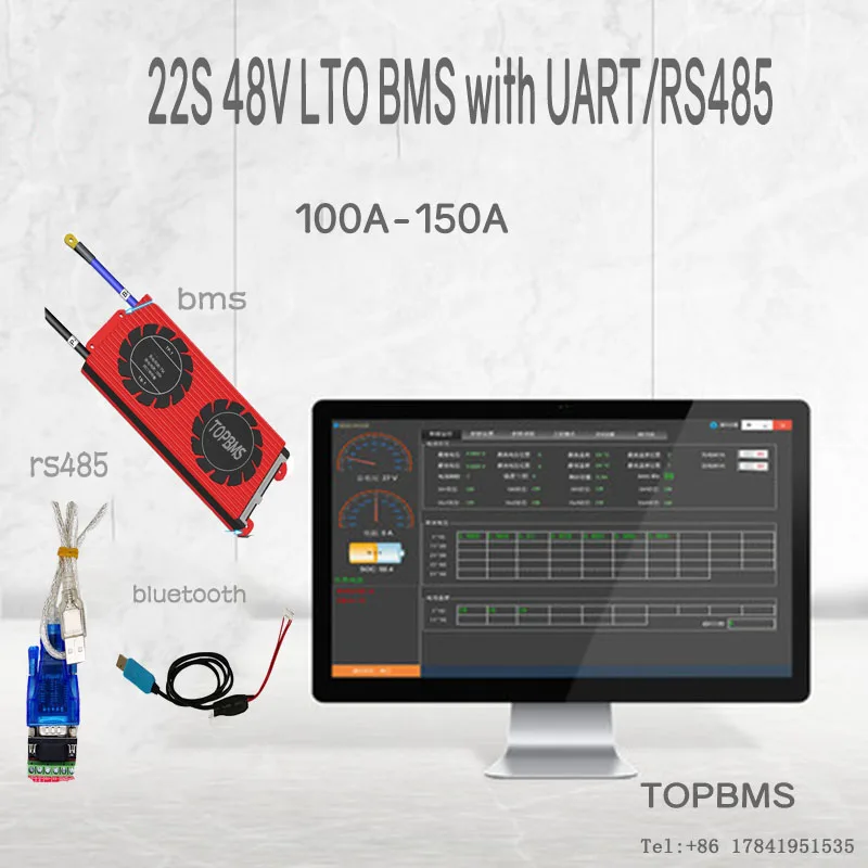 

22S 48V LTO BMS 100A150A with Bluetooth phone APP RS485 CAN NTC UART GPS for LTO Batteries 2.3V2.4V connected in 22 series