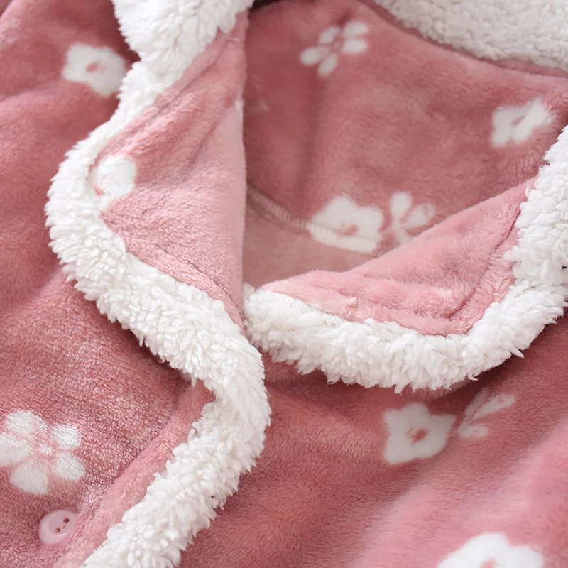 Новые модные зимние утепленный жилет с цветочным рисунком пижамные комплекты для женщин японский фланель Женская одежда для сна Длинные рукава теплые качественные пижамы для женщин