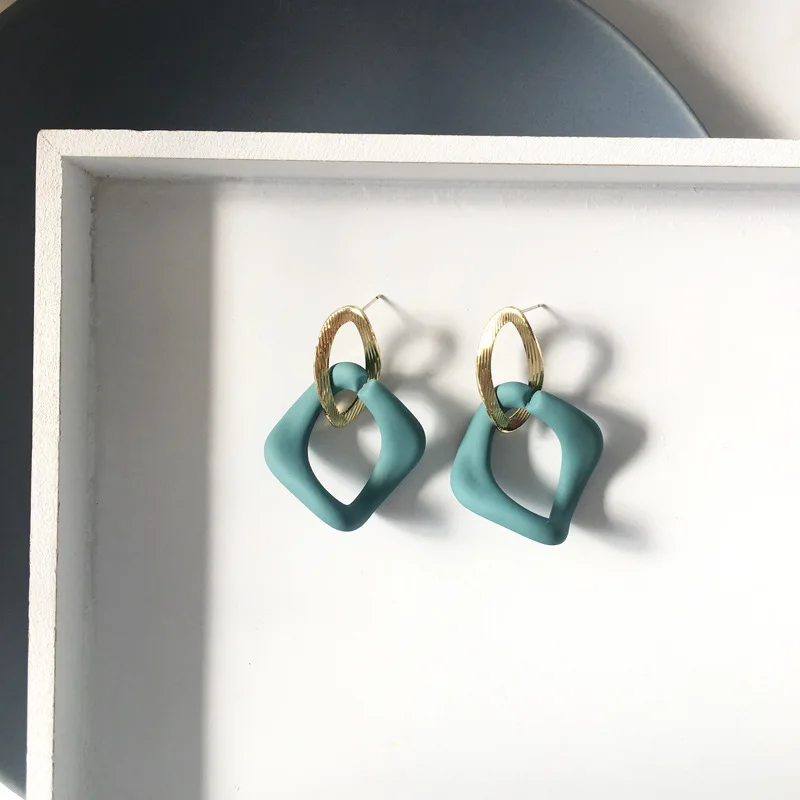 

Trendy Korean jewelry geometry earring golden plated green yellow white irregular resin drop earrings women jewerly gifts