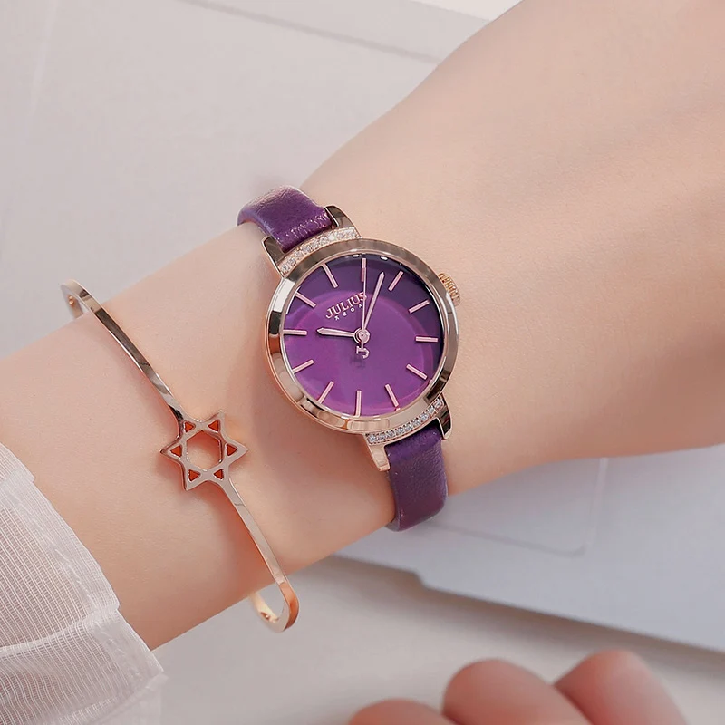 Распродажа! Специальное предложение японские кварцевые Mov't мужские часы Melissa Julius Royal Crown женские часы из натуральной кожи часы из нержавеющей стали - Цвет: 26mm Purple