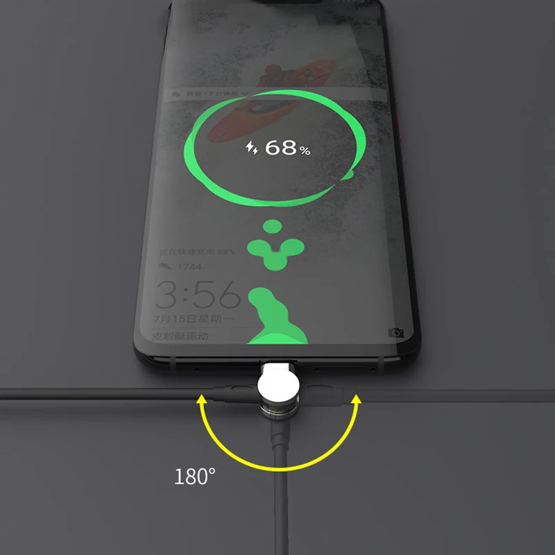 Ams-магнитный usb-кабель для зарядки iPhone, синхронизация данных, нейлоновая оплетка, СВЕТОДИОДНЫЙ Магнитный зарядный кабель с индикатором, вращающийся на 180 градусов