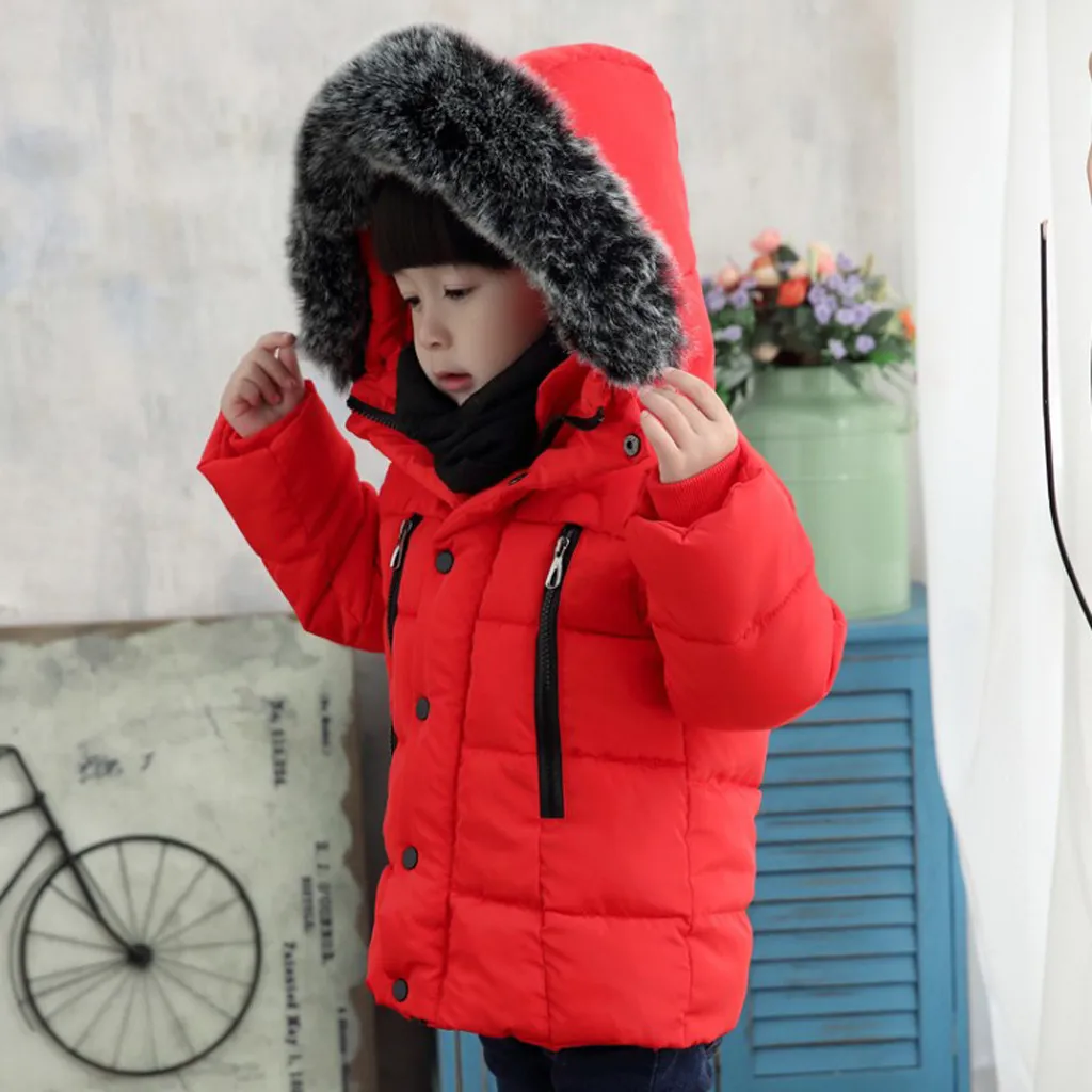 Пуховик для детей, теплая зимняя куртка для мальчиков и девочек, пальто, меховая толстовка, хлопковая детская верхняя одежда, пальто, зимняя куртка для мальчика, зимний комбинезон