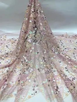 

newest muti color sequin Modern design French net lace fabric African sequins lace embroidery tulle lace fabric for party dress