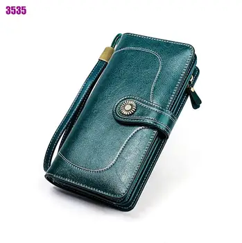 

Long Leather Female Clutch Purse Cellphone Bag Coin Wallet Lady Brand Wax Oil Real Genuine Leather Women Wallet Large Money Bag