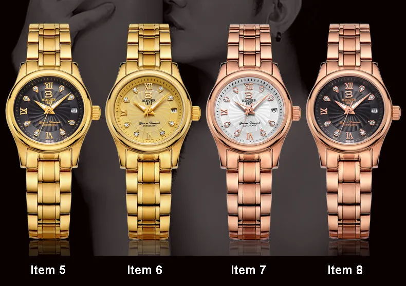 Швейцарские BINGER женские часы Роскошные 18 К Золотые механические часы полностью из нержавеющей стали водонепроницаемые женские наручные часы B-603L-5