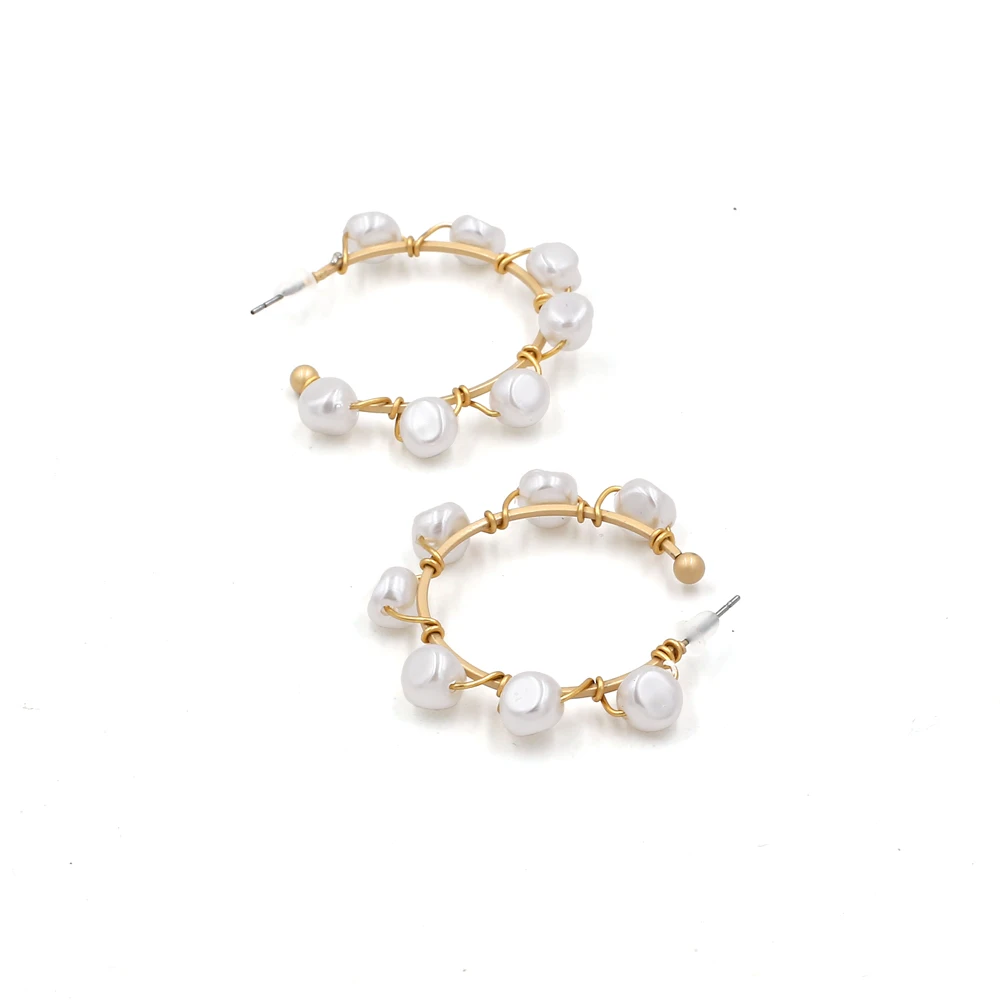 Vodeshanliwen New Hand knitting Reel Pearl Hoop earrings For Women Fashion Big Korean Earrings Statement Accessories