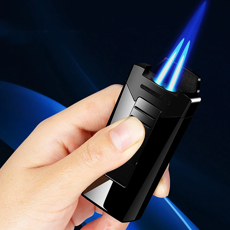 

New Metal Windproof Dual Nozzle Torch Cigar Lighters Jet Gas Butane Inflated Cigarettes Lighter Gift Custom Promotion Gadget