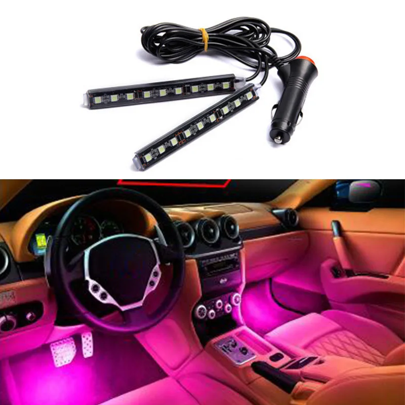 2Pcs/set 2 in 1 Car Ambient Light 5050 9SMD LED Strips Lighting for Car Interior Lights 12V