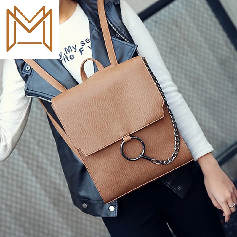 

Both Shoulders Package Woman Pu Backpack Multipurpose School Wind Bag Concise All-match Tide Bag Woman