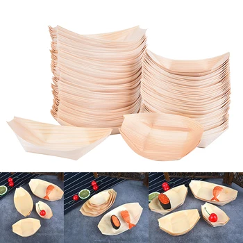 

50/Pack Party Wedding Supplies 130mm Disposable Sushi/Salad/Dessert Bowl Pine Wood Boat