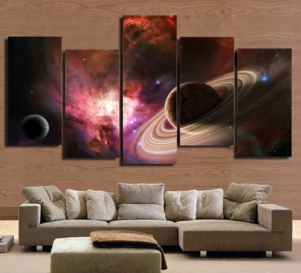 Artsailing Galaxy Picture 5 Pieces Painting Nebula Canvas Art Poster Space Universe Planet Star Wall Painting