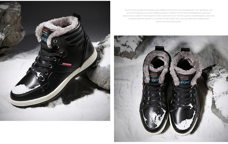 WETRICS Mens Boots Plus Size 48 Winter Fur Plush Thermal Work Boots PU Leather Waterproof Non-slip Sneakers Outdoor Sports Shoes