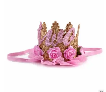 Light Pink Band TWO Puseky/один/два ободок для дня рождения принцессы для маленьких девочек, кружевная корона, цветочные повязки для волос, Детские аксессуары для волос, праздничная одежда - Цвет: Light Pink Band TWO