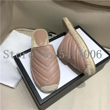 

new 2020 spring summer women slippers brand espadrilles desginer slides shoes leather flat Mules luxury Shoes woman
