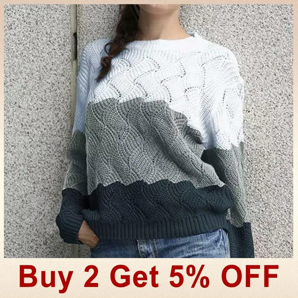 Женский Зимний вязаный пуловер с длинным рукавом и круглым вырезом, свитер, винтажный Повседневный осенний женский свитер, пуловеры, джемпер