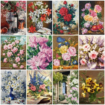 

HUACAN Oil Painting By Numbers Red Wine Kits Drawing Canvas HandPainted DIY Pictures By Numbers Flower Home Decoration