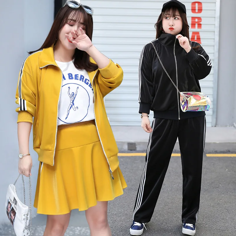 

2019 Autumn Clothing New Style Plus-sized Large Size Dress Fat Mm Sports Set Running Three-piece Set a Generation of Fat 1730
