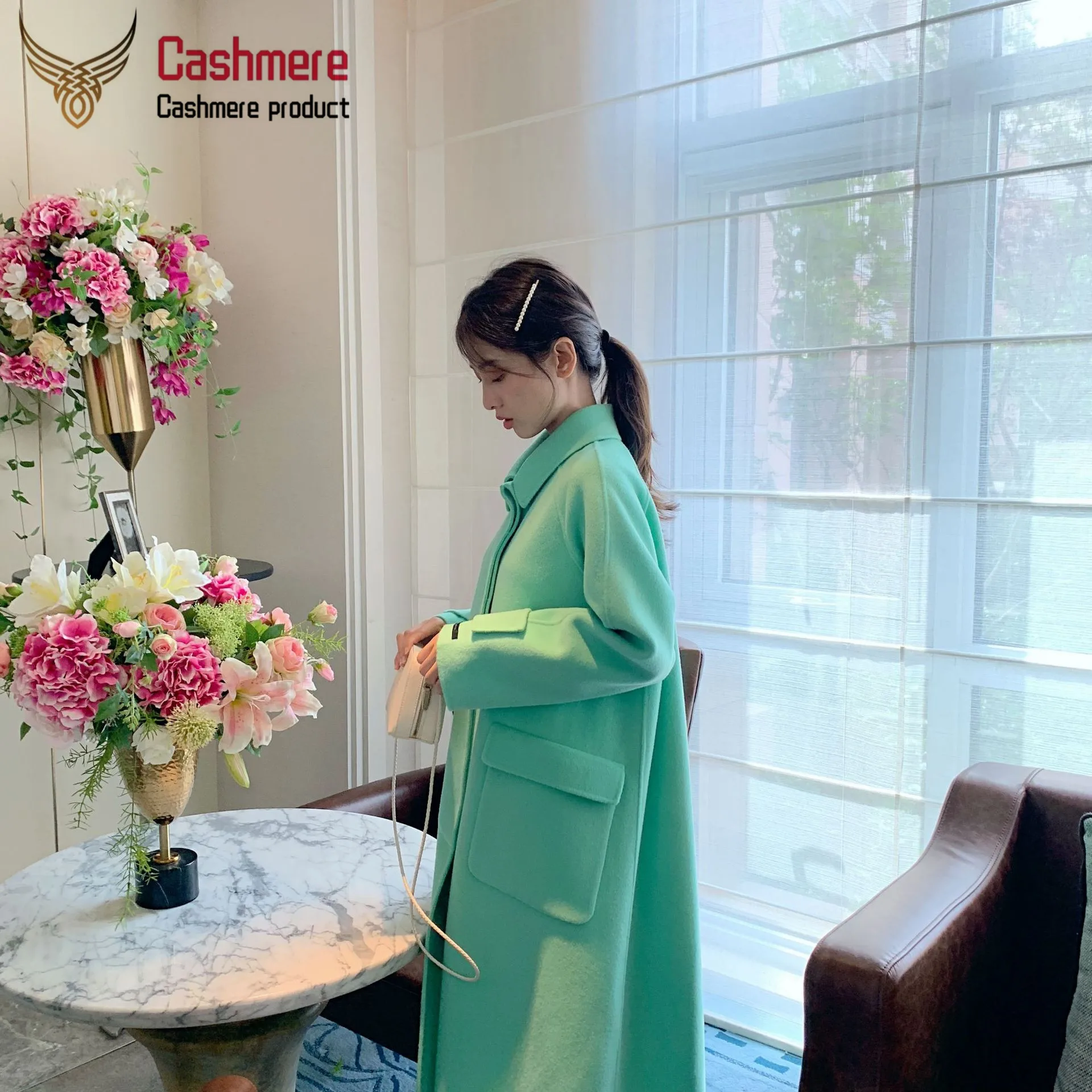 

2019 autumn and winter new women's woolen coat double-sided hand-stitched wool coat plus long lapel coat women