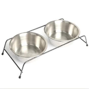 

Double Pet Dog Bowl Cats Puppy Food Water Feeder Stainless Steel Pet Bowl with Bowls Stand Drinking Dish Portable Dog Water Dish