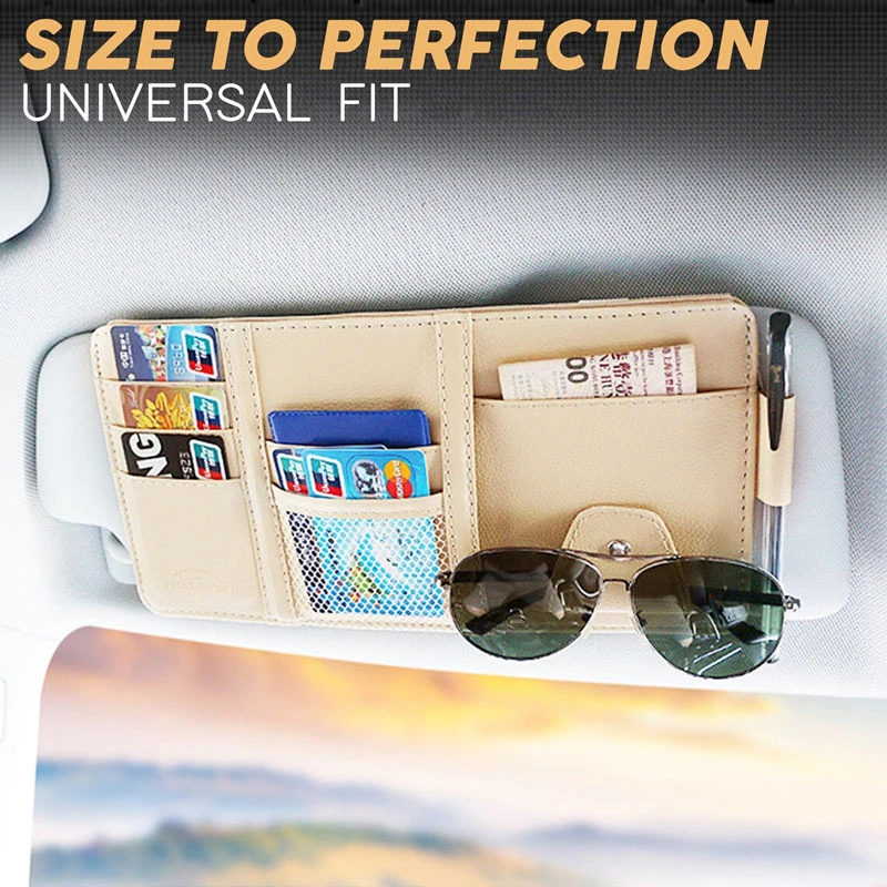 Car Leather Sun Visor Organizer Interior Pocket Pen Glasses Bag Storage Holder