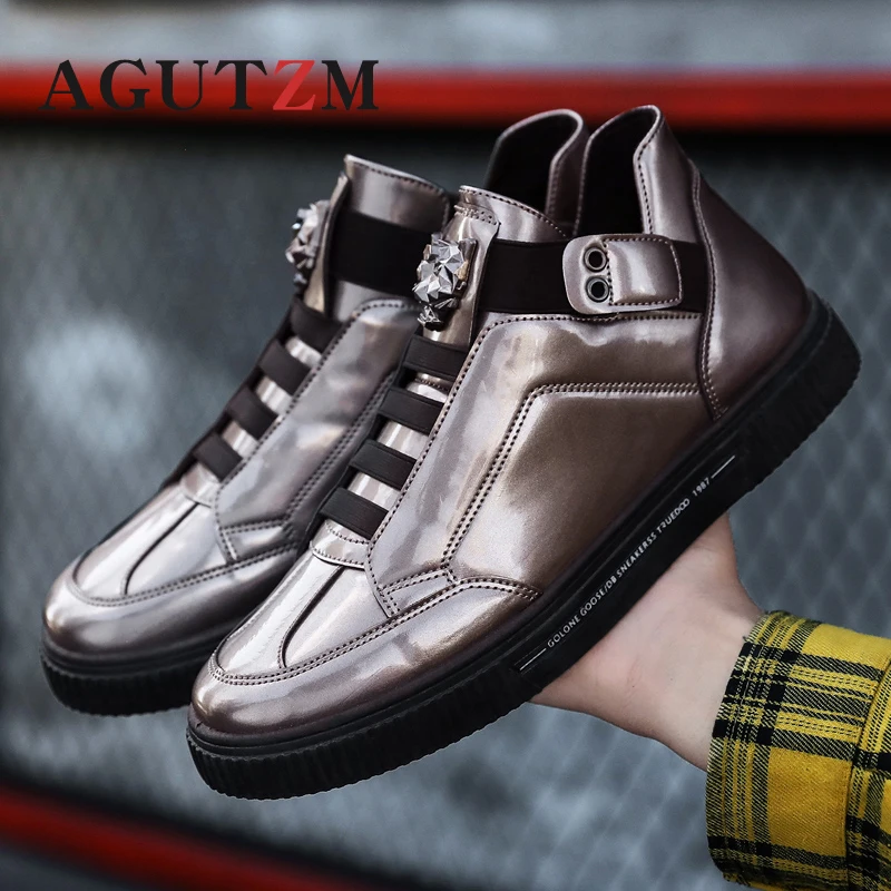 

2019 New Men Casual Shoes Popular Style Platform Comfortable Soft Patent Leather Soft Hombre Footwear Free shipping