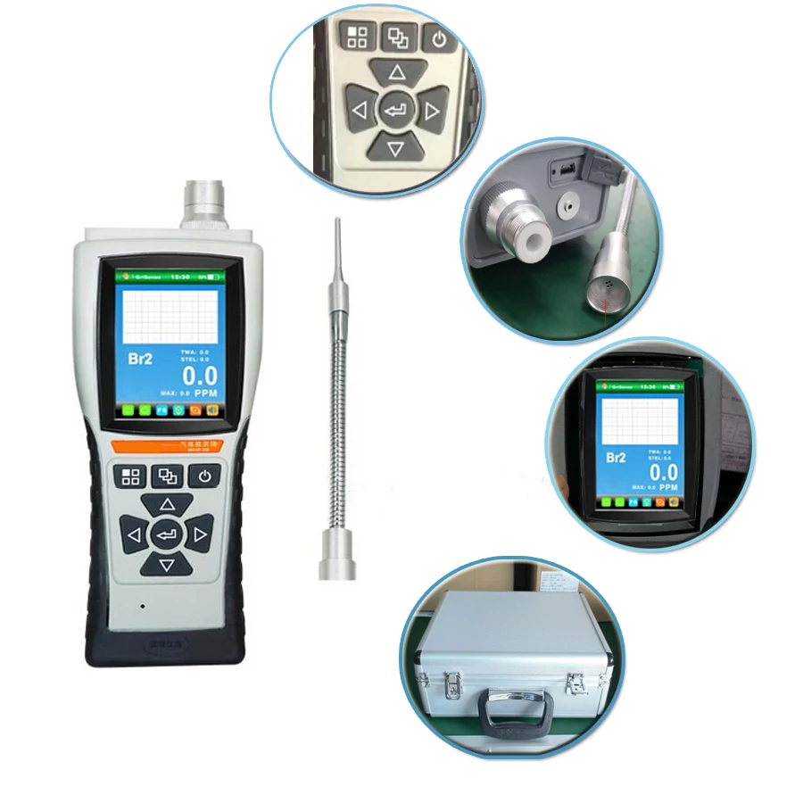 Portable Br2 020/100/2k/5k ppm Bromine Gas Compensation Leak Monitor