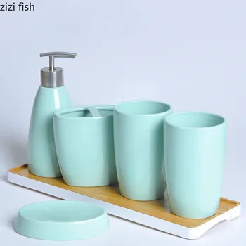 

Ceramics Bathroom Accessories Set Soap Dispenser/Toothbrush Holder/Tumbler/Soap Dish Lovers Bathroom Wash Cup Bathroom Products