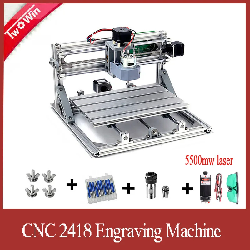CNC 2418 с ER11 станок с ЧПУ с GRBL управлением рабочей зоны 24x18x4,5 см 3 оси Pcb ПВХ фрезерный деревянный маршрутизатор машина гравер - Цвет: with 5500mw laser