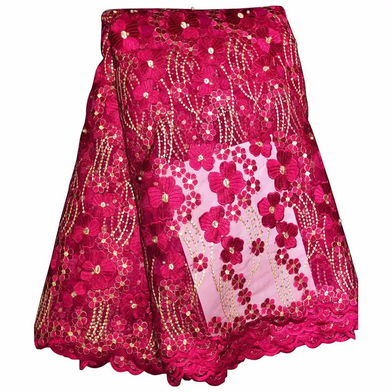 Французская вышитая бисером кружевная ткань Высокое качество Лучшие продажи африканская кружевная ткань для свадебных вечерних платьев - Цвет: rose red