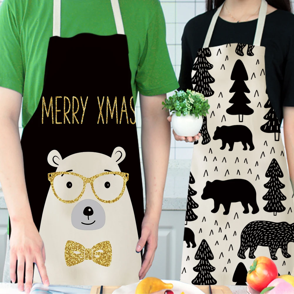 Silstar Tex Funny Bear Kitchen Apron For Woman Baby Boy Bibs For Adults Home Tools Haircut Baking Coffee Shop Uniform