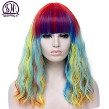 MSI Wigs Лолита длинные волнистые парик цвета радуги с взрыва высокая температура волокно Синтетический Косплей парики для девочек Хэллоуин