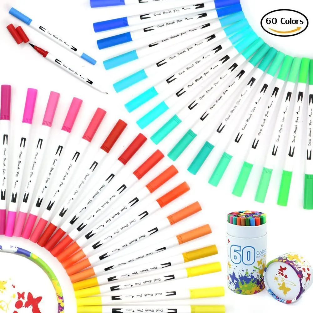 

60 color Color water-soluble soft brush hook line pen paper tube drawing color set mark watercolor pen set