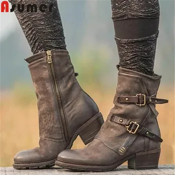 

ASUMER big size 34-43 ankle boots women round toe zip square heels ladies autumn winter boots classic vintage motorcycles boots
