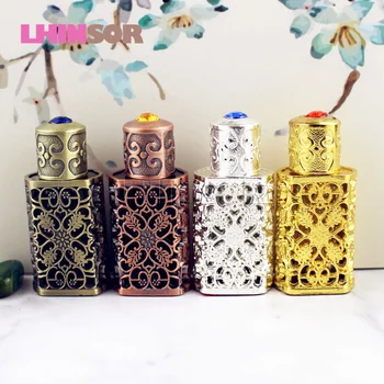 

3ml Antiqued Metal Perfume Bottle Arabic Style Essential Oils Bottle Container Alloy Royal Glass Bottles Wedding Decorated Gift