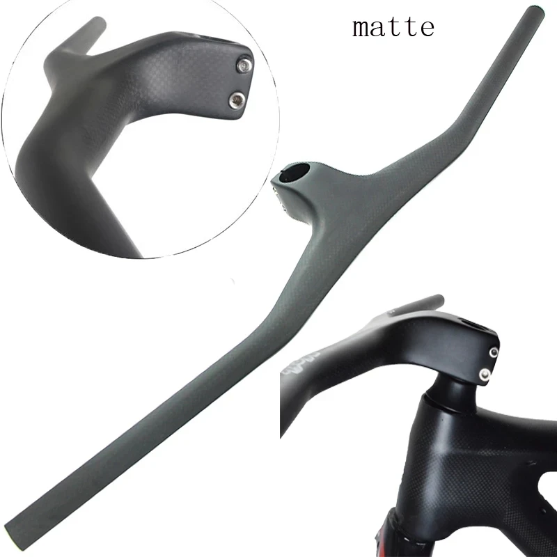 3K Carbon MTB Bicycle Riser-17 degree One-shaped Integrated Handlebar With Stem Black Matte Carbon MTB Handlebar