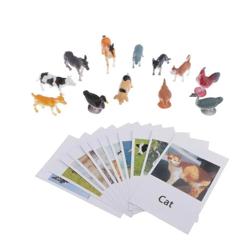 Montessori Animal Model English Words Match Cards Creative Animals Cognition Learning Teaching Aids Kids Educational Toy | Игрушки и