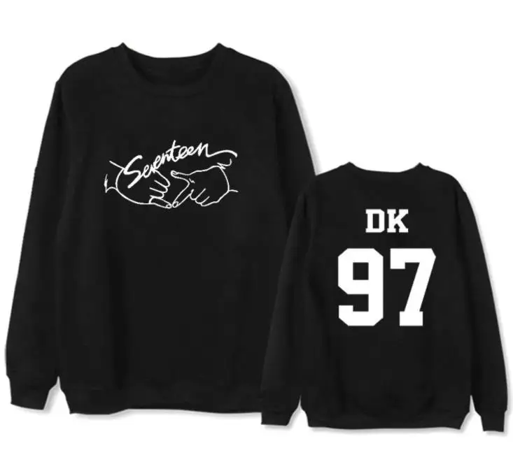 Kpop seventeen 17 концертный одноименный принт с круглым вырезом толстовки унисекс флис/тонкий пуловер Свободный свитшот черный