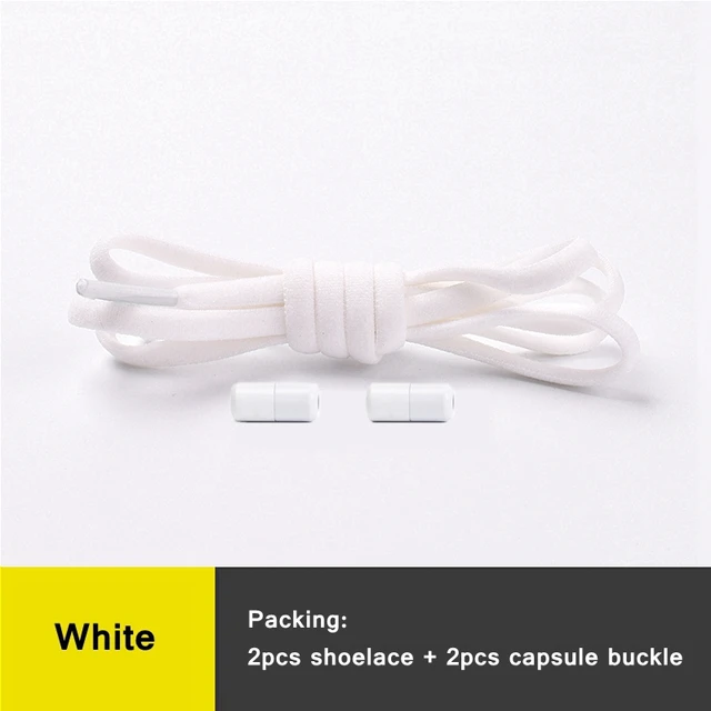 1 Pair 21 Colors No Tie Shoelaces Round Color Metal Lock Elastic Shoelace General For Children And Adults Sneakers Lazy Laces white