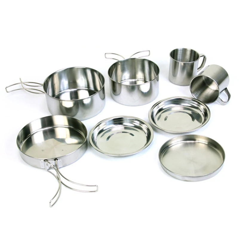 Новые 8 шт. Пикник пот Пан набор Нержавеющая сталь альпинизмом кухонная посуда