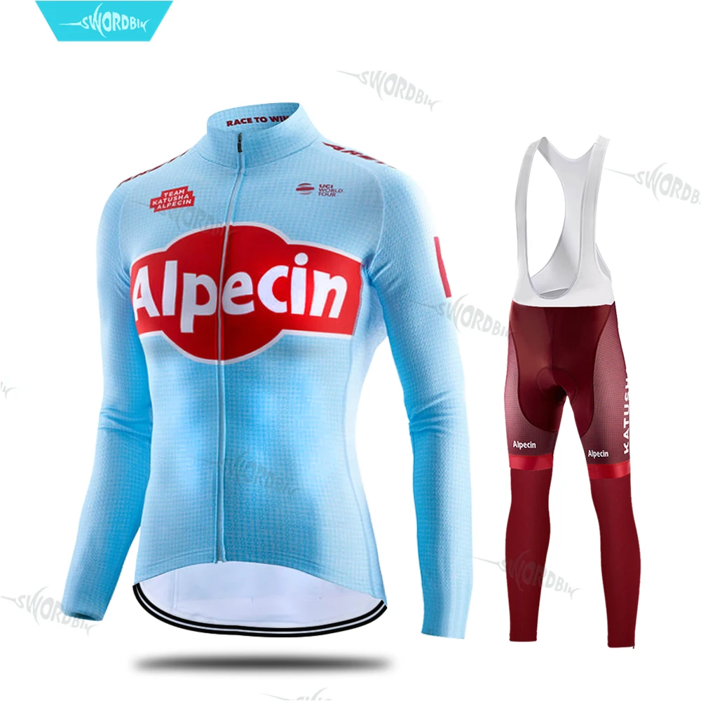 Для женщин Pro Team с длинным рукавом Джерси наборы леди Велоспорт одежда Alpecin MTB Одежда Триатлон дышащий УФ Весна Осень цикл комплект - Цвет: Bib Cycling Set